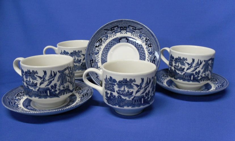 Blue Willow Cups and Saucers by Churchill of New England