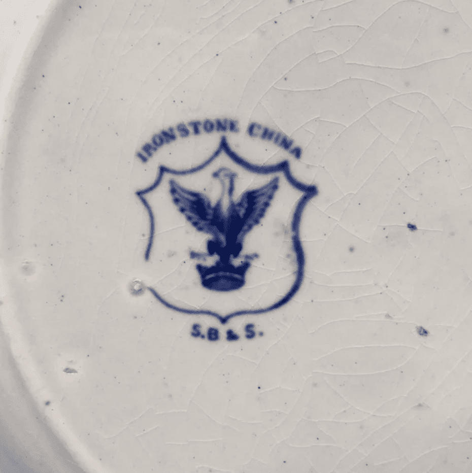 Back of a Samuel Bridgwood and Son Blue Willow Plate