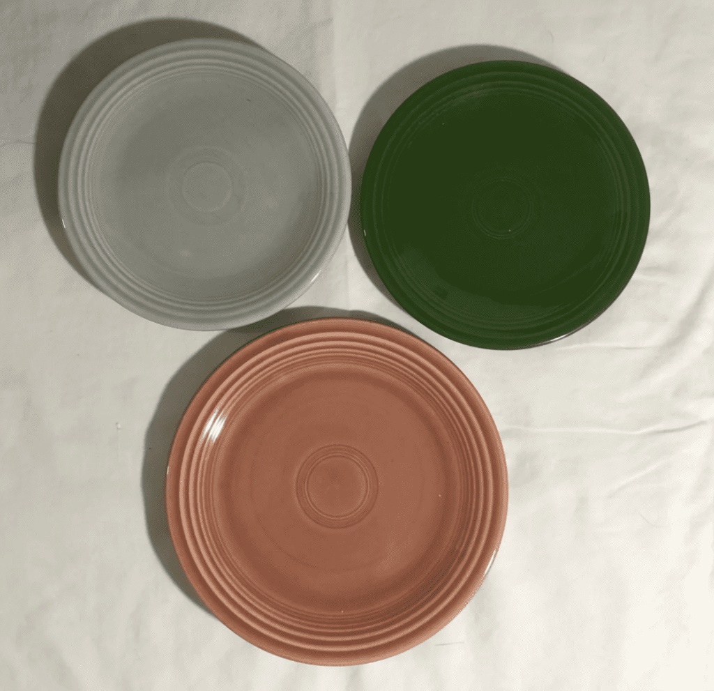 1950s Vintage Fiesta Ware Plates - Forest Green, Rose, and Gray Fiestaware Plates