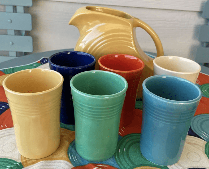 Vintage Fiestaware Juice Set - Disc Pitcher and Tumblers from TheSellersCabinet on Etsy - $165