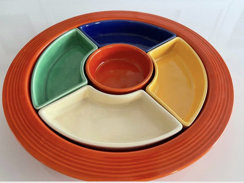 original 5 colors can be seen in this Vintage Fiestaware Multicolor Relish Tray