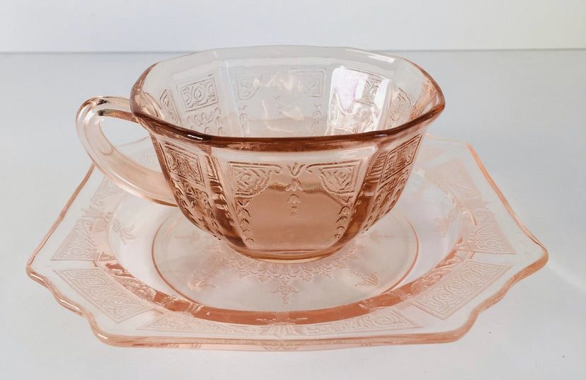 Hocking Pink Princess Pattern Depression Glass Cup and Saucer 