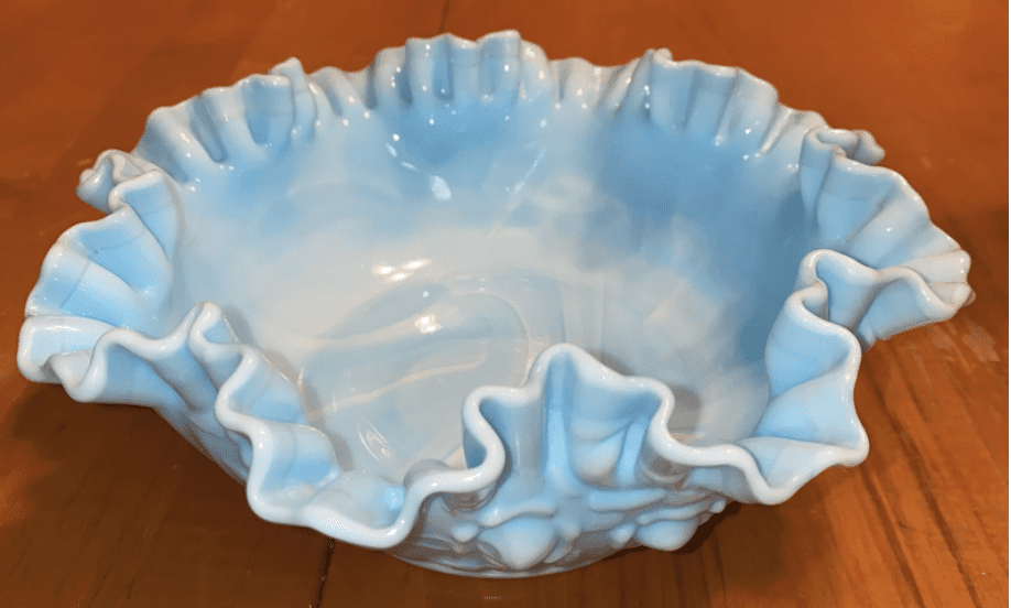 Fenton Blue Slag Glass Ruffled Bowl