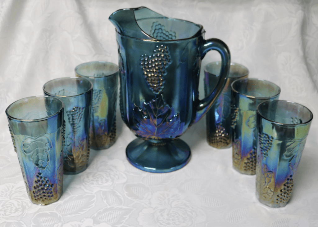 Indiana Harvest Grape Blue Carnival Water Set - Pitcher and 6 Tumblers