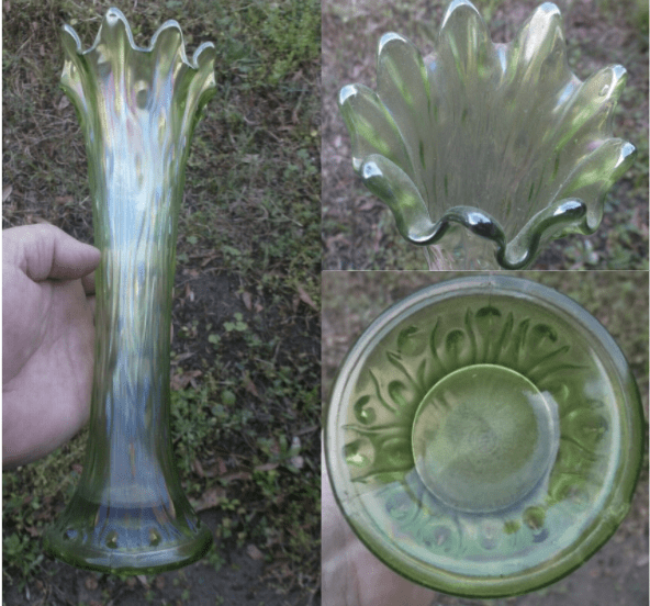Northwood Ice Green Carnival Glass Tree Trunk Vase
