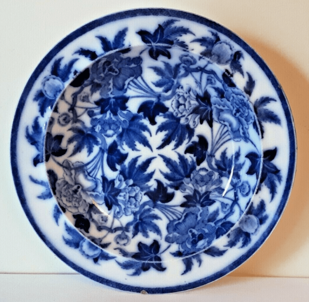 Antique Flow Blue Wedgwood "Peony" Pattern Plate 1870s