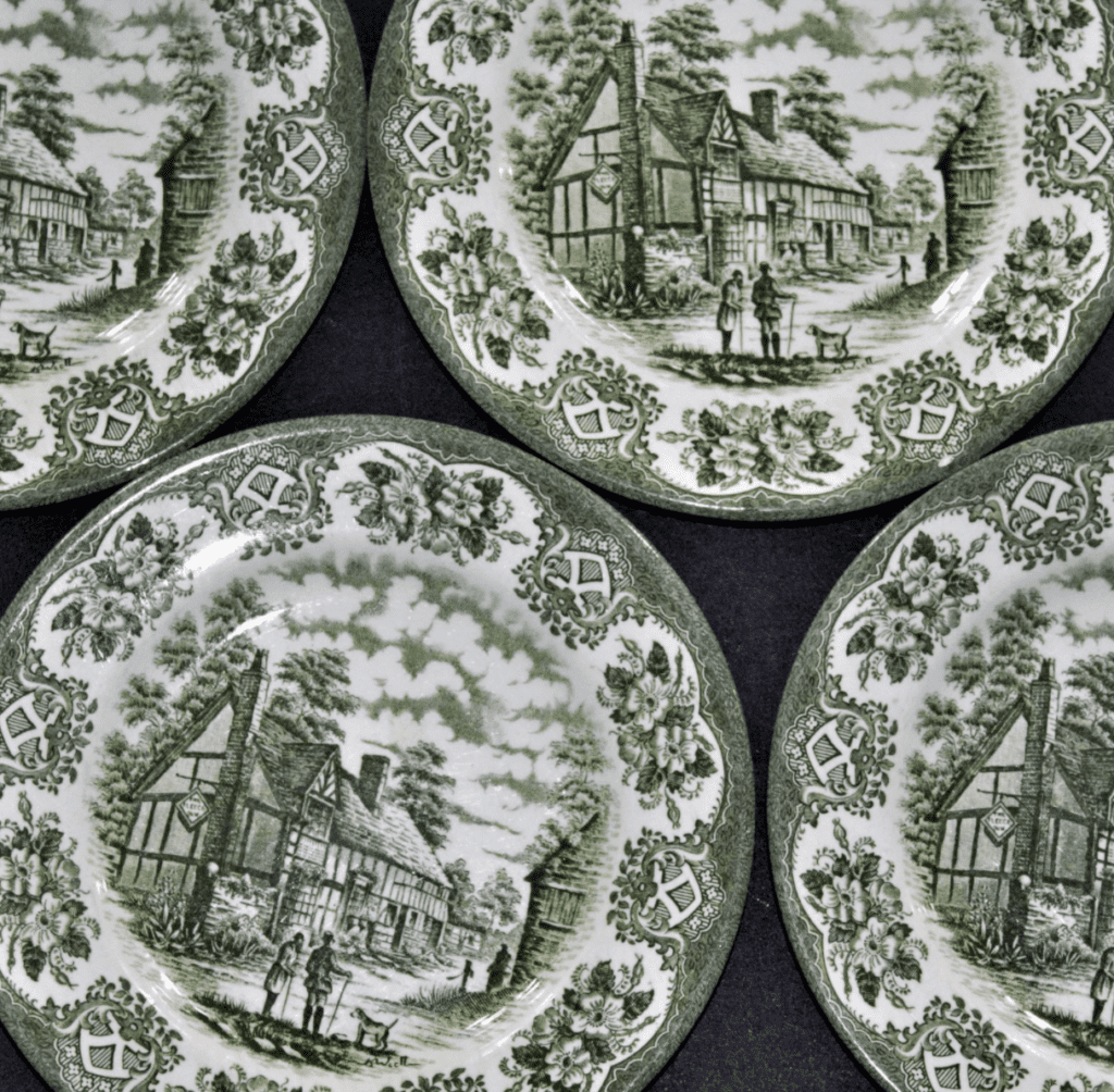 Vintage Transferware English Plates, 4 Old Inns Series Plate