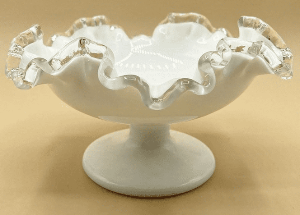 Fenton Milk Glass Silver Crest Footed Candy/Nut Dish