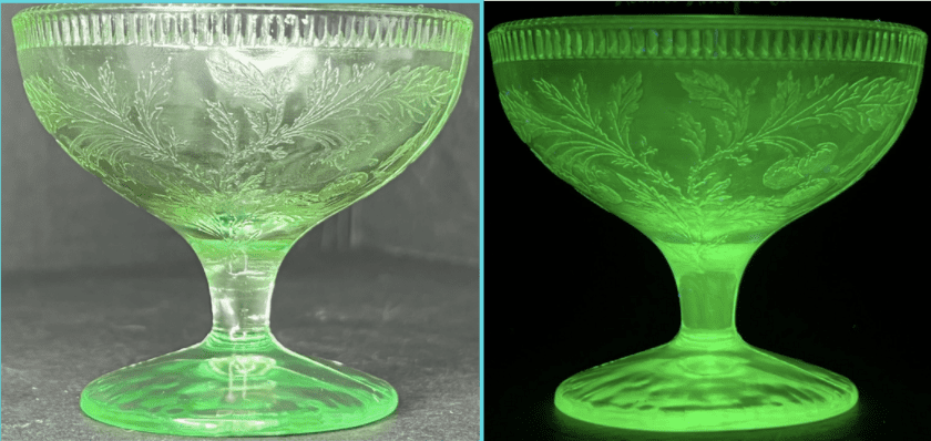 US Glass "Cherryberry Green" Uranium Glass Champagne Coupe/Tall Sherbet Dish