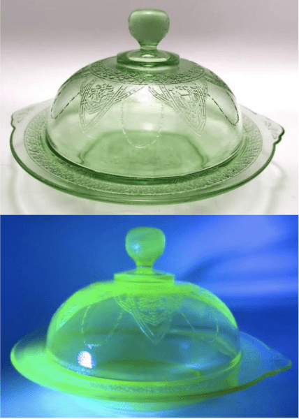 Vintage Green Uranium Glass Depression Glass Butter Dish