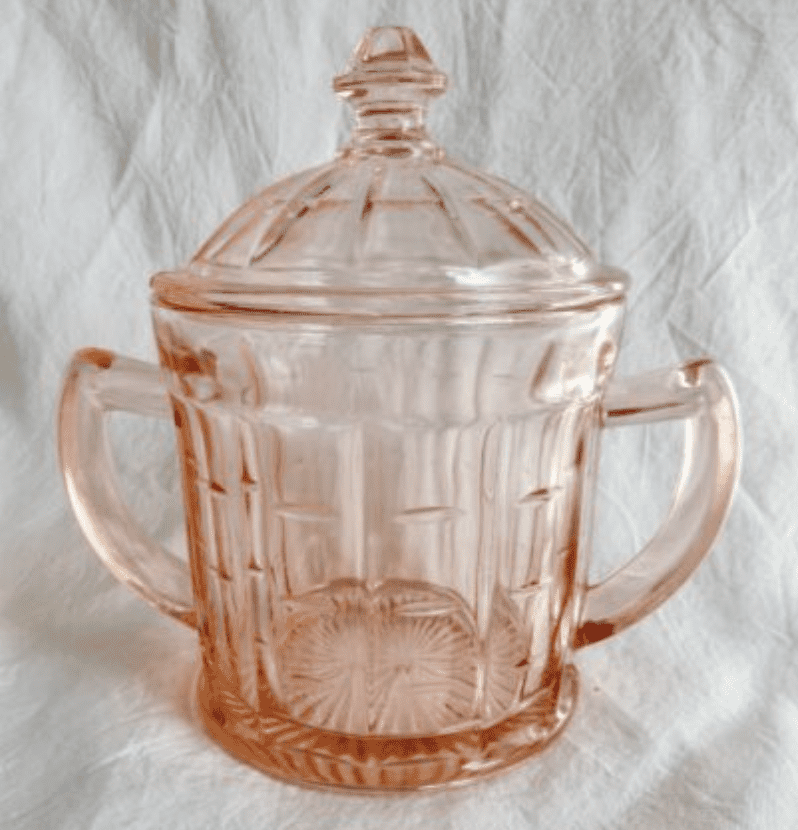 Vintage Hazel Atlas Pink Colonial Depression￼ Glass Sugar Bowl with Lid