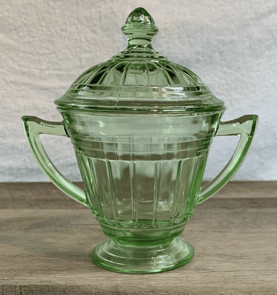 Hazel-Atlas New Century Sugar Bowl with Lid Cover Green Depression Glass