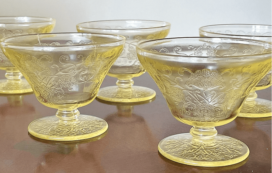 Vintage Hazel Atlas Yellow Florentine Sherbet Glasses Set of 6