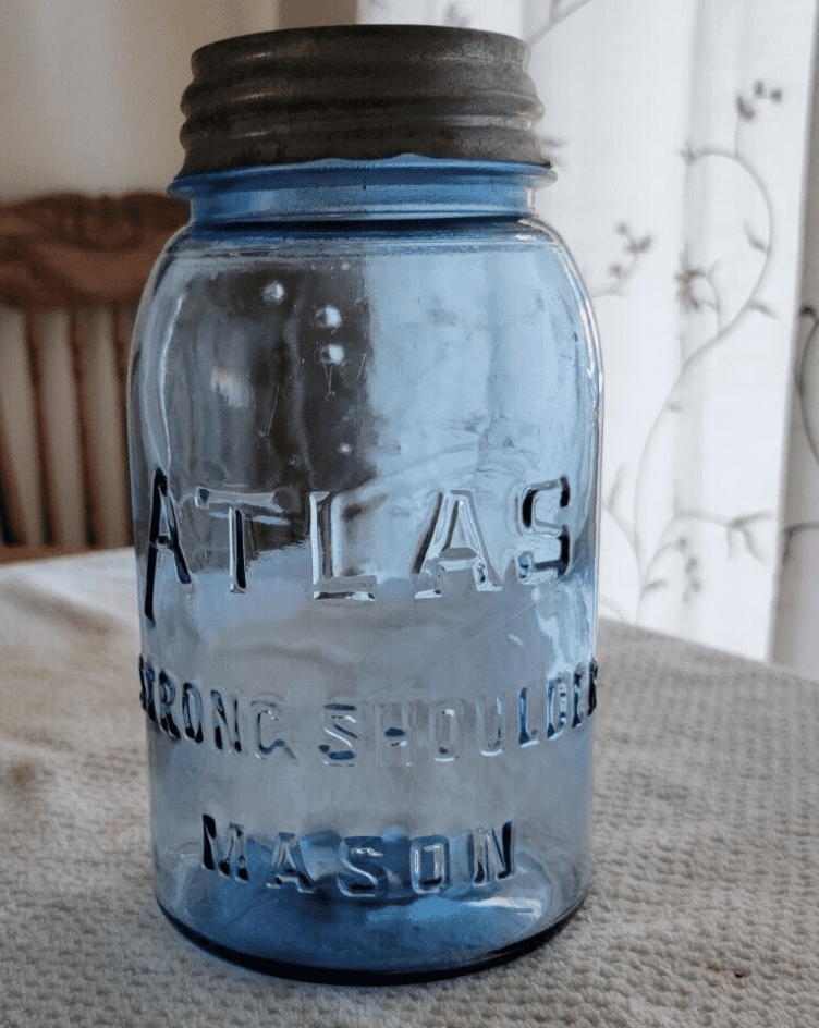 Rich Blue Quart Atlas Strong Shoulder Mason Fruit Jar with Zinc Lid 