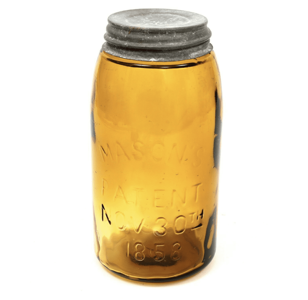 Vintage Ball Mason's Patent Nov 30th 1858 Fruit Jar Amber 