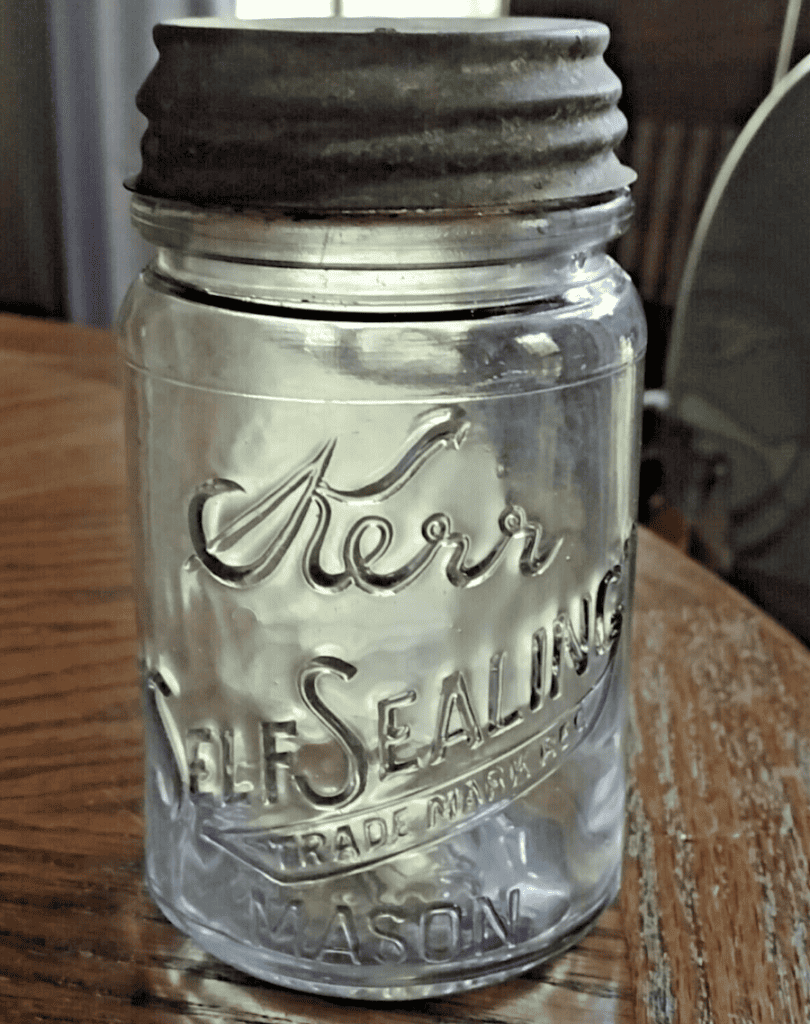 Vintage clear pint jar~KERR "SELF SEALING" Trade Mark Reg. MASON Pat.1915