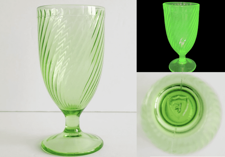 Federal Glass Company #30 Twisted Optic Depression Green Uranium Glass Goblet