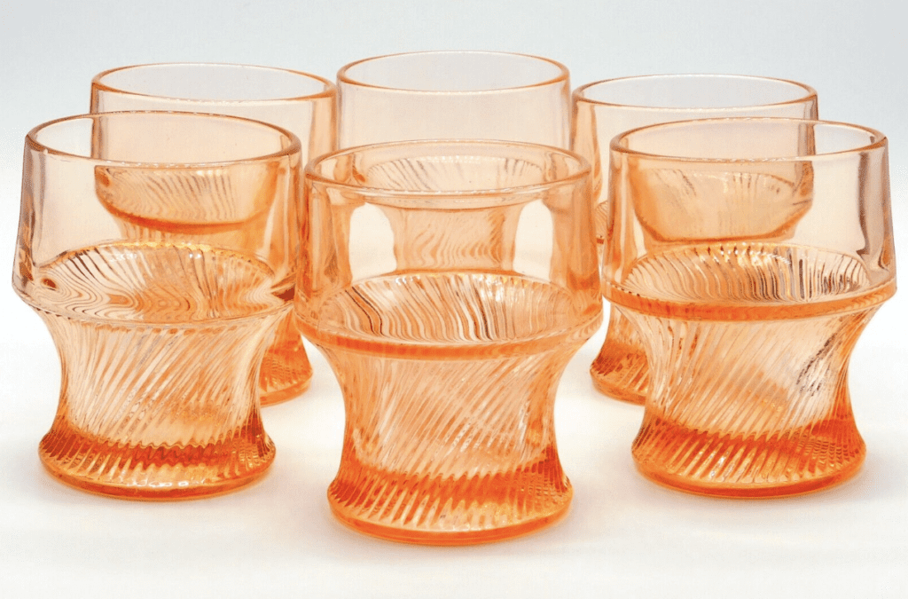 Set of 6 Diana Pink Federal Depression Glass 9 Oz Flat Tumbler Drink Glasses