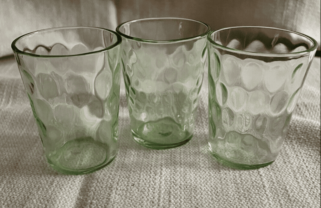 Set of 3 Vintage Federal Glass Company Pebble Optic Green Uranium Depression Shot Glasses