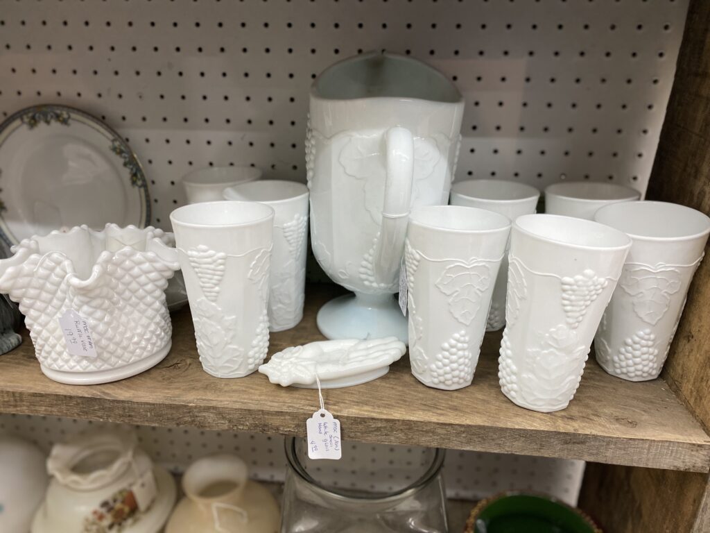 Assorted pieces of milk glass