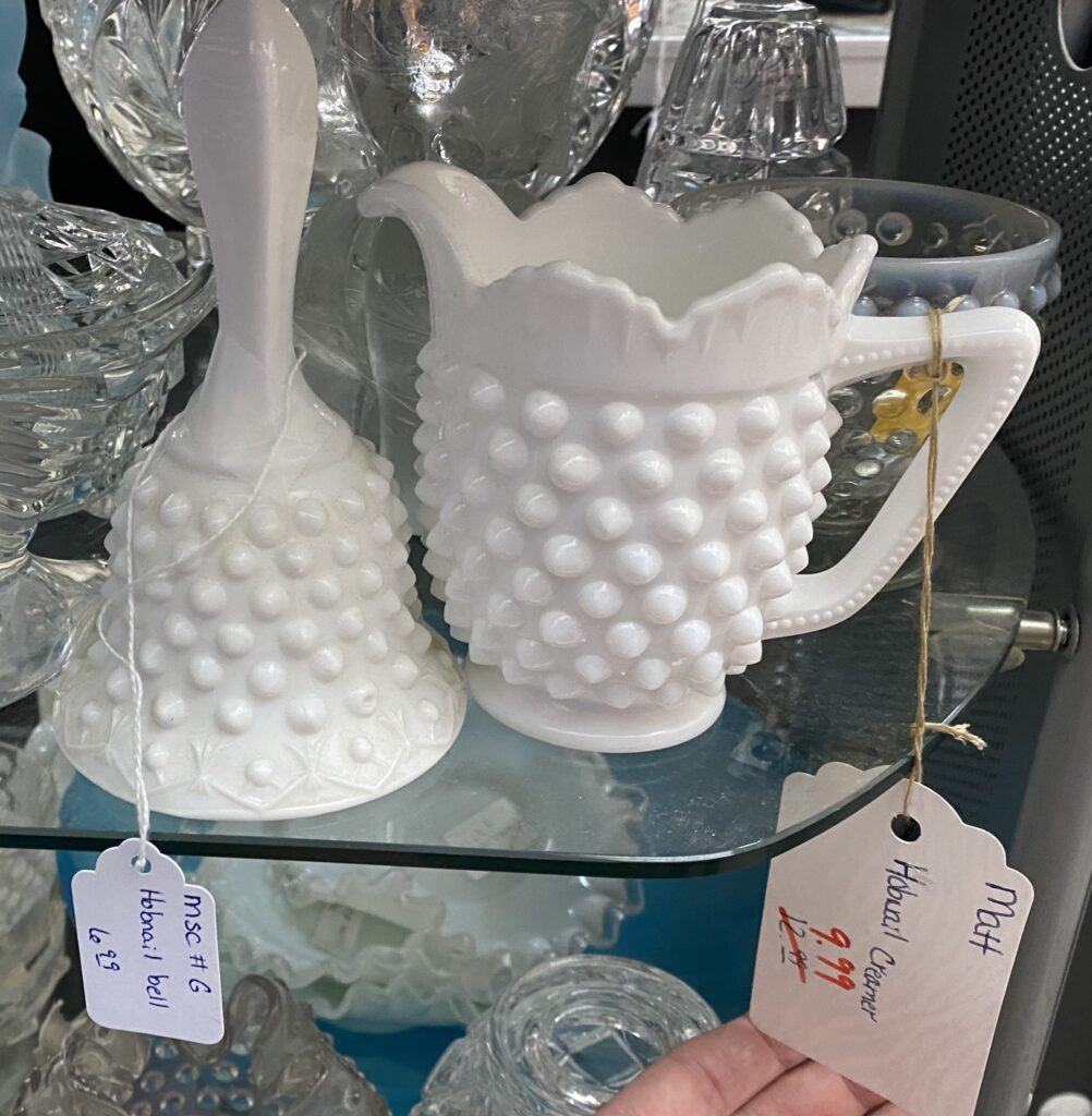 A Milk Glass Hobnail Bell and a Milk Glass Hobnail Creamer